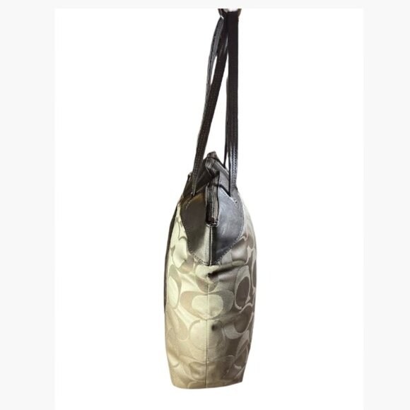 Coach Laura Signature Jacquard and Metallic Gold Leather Trim Tote NWT New - Picture 3 of 14
